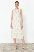 Trendyol Ecru Ethnic Patterned Straight Cut Midi Woven Dress
