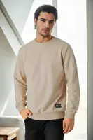 64602 Dewberry Basic Crew Neck Mens Sweatshirt-BEIGE