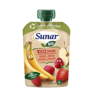 Sunar BIO Banán, jablko, jahoda, malina 4m+ kapsička 100 g