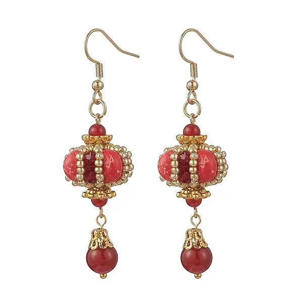 Lantern 304 Stainless Steel Synthetic Imperial Jasper Dangle Earrings