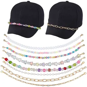 8Pcs 8 Styles Acrylic Beads & Aluminum Cable Chains & 304 Stainless Steel Baseball Cap Chain