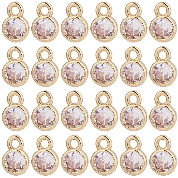 50Pcs Brass Micro Pave Clear Cubic Zirconia Charms