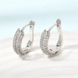 Brass Micro Pave Cubic Zirconia Hoop Earrings