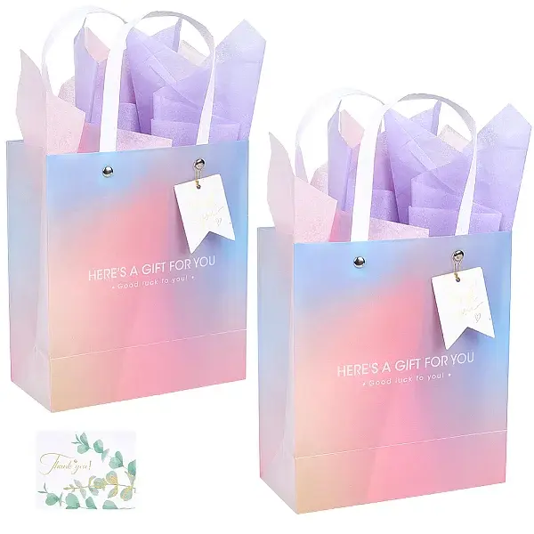 2Pcs Gradient Color Paper Gift Tote Bags