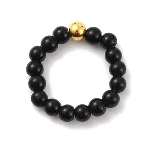 Glass Round Beaded Stretch Ring for Women