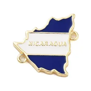 Rack Plating Brass Blue & White Enamel Nicaragua Map Links Connector Charms