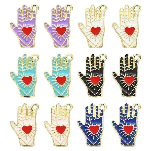60Pcs 6 Colors Alloy Enamel Pendants