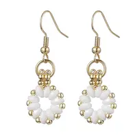 Flower Czech Glass Seed & Non-magnetic Synthetic Hematite Bead Dangle Earrings