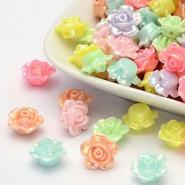 AB Color Plated Opaque Acrylic Flower Beads