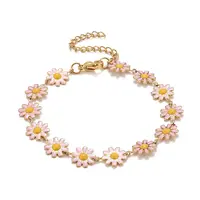 Enamel Daisy Link Chains Bracelet