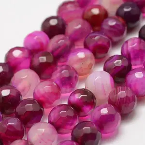 Faceted Natural Striped Agate/Banded Agate Beads Strands