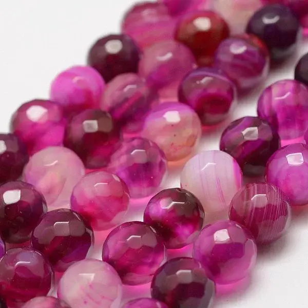 Faceted Natural Striped Agate/Banded Agate Beads Strands