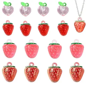 6Pcs 5 Styles Transparent Resin Fruit Pendants