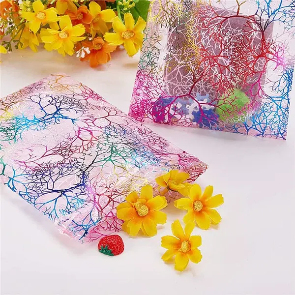 Rectangle Printed Organza Drawstring Bags