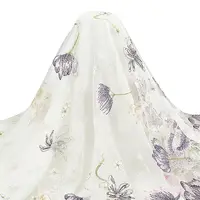 Embroidered Flowers Polyester Tulle Lace Fabric