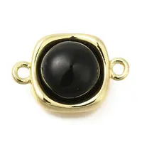 Brass Pave Black Glass Square Links Connector Charms