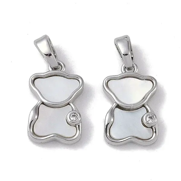 Brass & Shell & Clear Cubic Zirconia Pendants