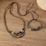 Wood & Alloy & Wax Cord Beaded Necklace & Braided Bead Style Bracelets Sets