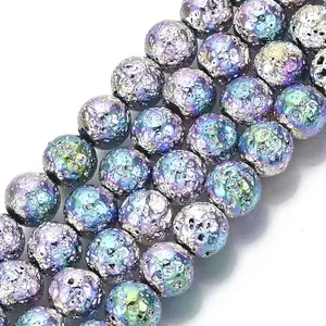 Electroplated Natural Lava Rock Beads Strands