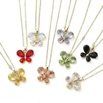 Butterfly Light Gold Brass Micro Pave Cubic Zirconia Pendant Necklaces