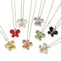 Butterfly Light Gold Brass Micro Pave Cubic Zirconia Pendant Necklaces