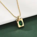 304 Stainless Steel Green Cubic Zirconia Pendant Neckalces for Women