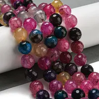 Faceted Natural Dragon Veins Agate Beads Strands