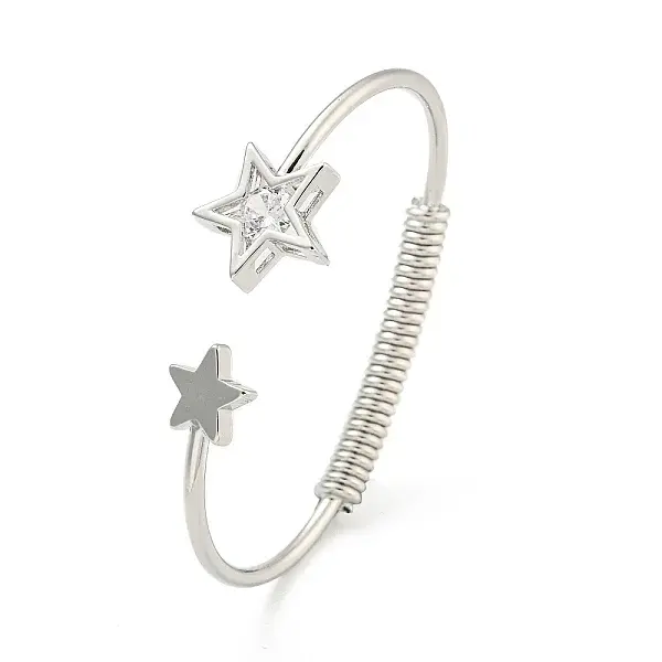 Star Brass Pave Clear Cubic Zirconia Open Cuff Bangles for Women