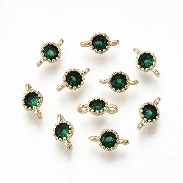 Brass Micro Pave Green Cubic Zirconia Links Connectors