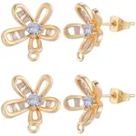 5 Pairs Brass Micro Pave Cubic Zirconia Stud Earring Findings