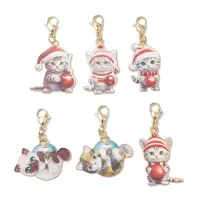 6Pcs 6 Styles Christmas Cat Alloy Enamel Pendant Decorations