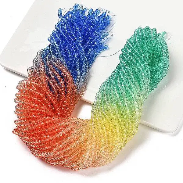 Transparent Painted Glass Beads Strands