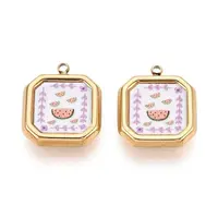 Printed Style 304 Stainless Steel Square with Flower Pendants