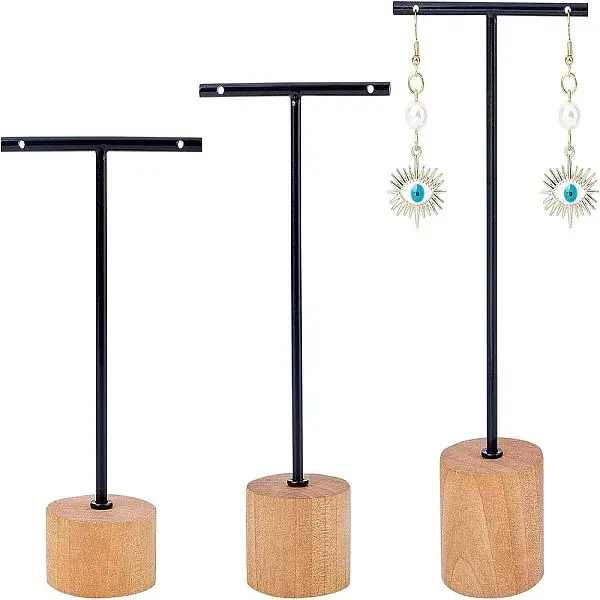T Bar Iron & Wood Earring Displays Sets