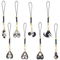 16Pcs 8 Colors Cat Shape Alloy Glass Mobile Straps