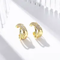 Rack Plating Brass Micro Pave Clear Cubic Zirconia Cuff Earrings