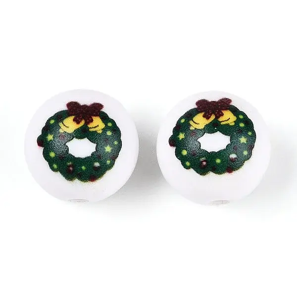 Christmas Printed Opaque Acrylic Round Beads