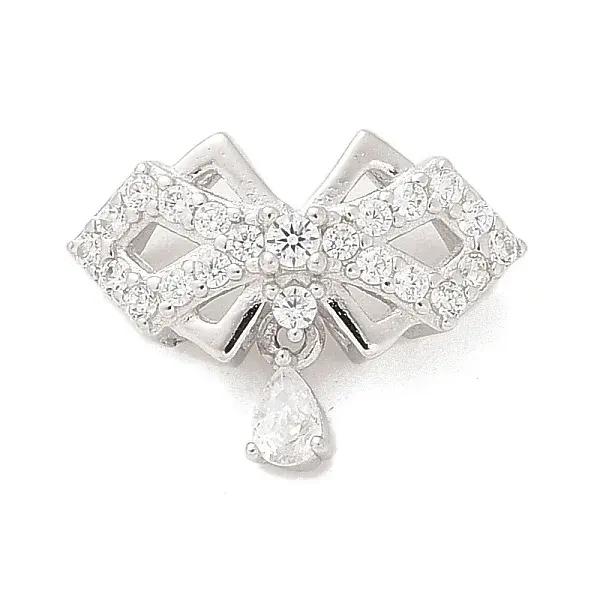 925 Sterling Silver Clear Cubic Zirconia Bowknot with Teardrop Multi-Strand Links