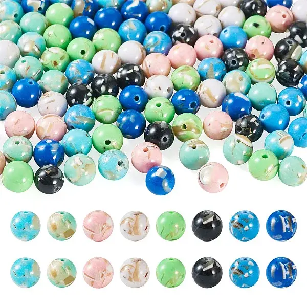 120Pcs 8 Colors Assembled Synthetic Stone and Trochus Shell Beads