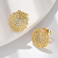 Brass Micro Pave Clear Cubic Zirconia Stud Earrings