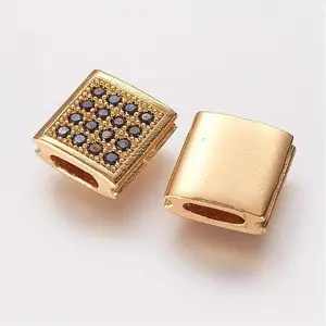 Brass Micro Pave Cubic Zirconia Beads