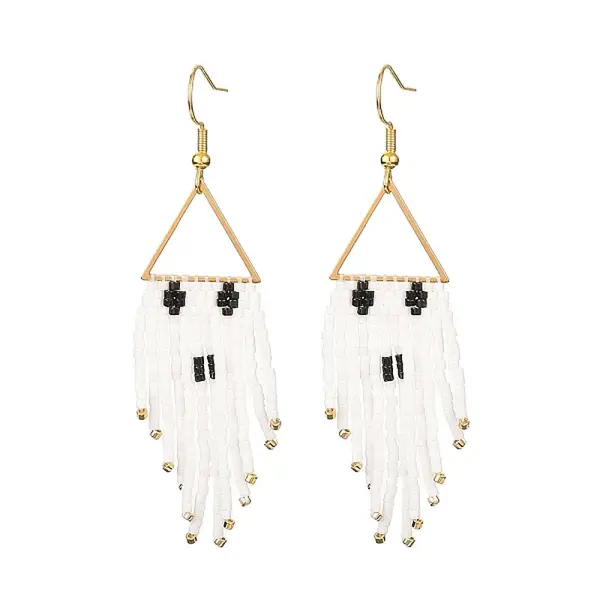 Halloween Theme Glass Seed Braided Ghost Chandelier Earrings