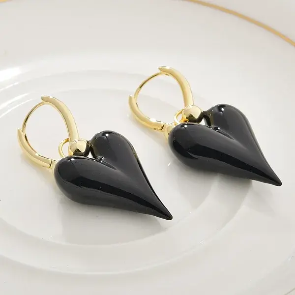 Brass Enamel Hoop Earrings for Women