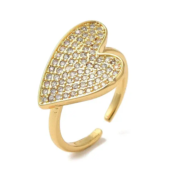 Brass Micro Pave Cubic Zirconia Open Cuff Rings for Women