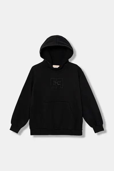 Dětská bavlněná mikina Elisabetta Franchi černá barva, s kapucí, s aplikací, EFFE156.0.FF002