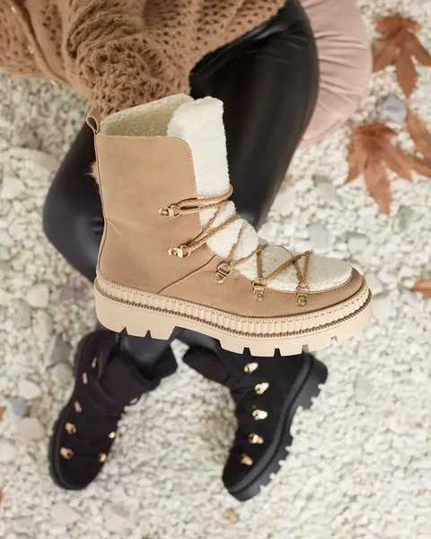 Resti Beige women's insulated trapper boots with sheepskin Lery Walk