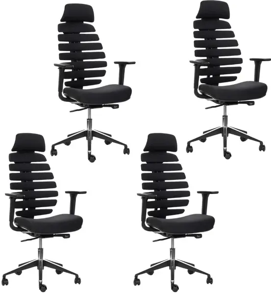 MERCURY 4PACK kancelářská židle FISH BONES  s opěrkou hlavy, černý plast, černá 26-60, 3D područky (4 ks)
