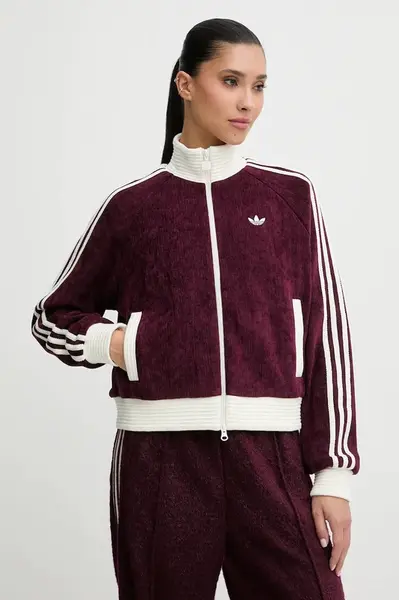 Velurová mikina adidas Originals Velour dámská, vínová barva, s aplikací, KS0400