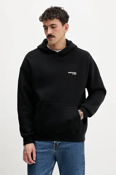 Mikina Abercrombie & Fitch pánská, černá barva, s kapucí, s potiskem, KI122-5519-900