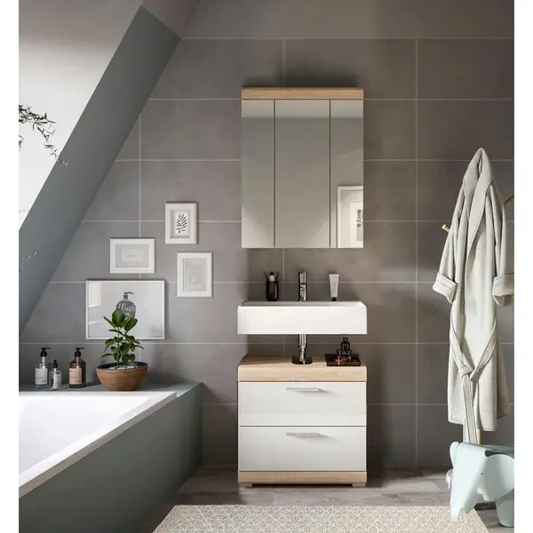 MID.YOU KOUPELNA Sonoma dub, vysoce lesklá bílá